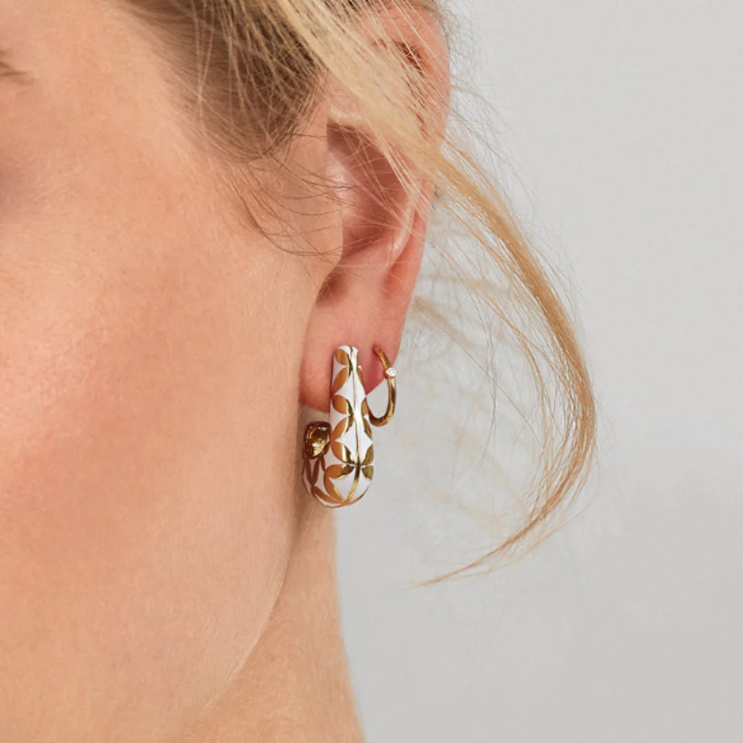 Leafy Enamel Hoop Earrings