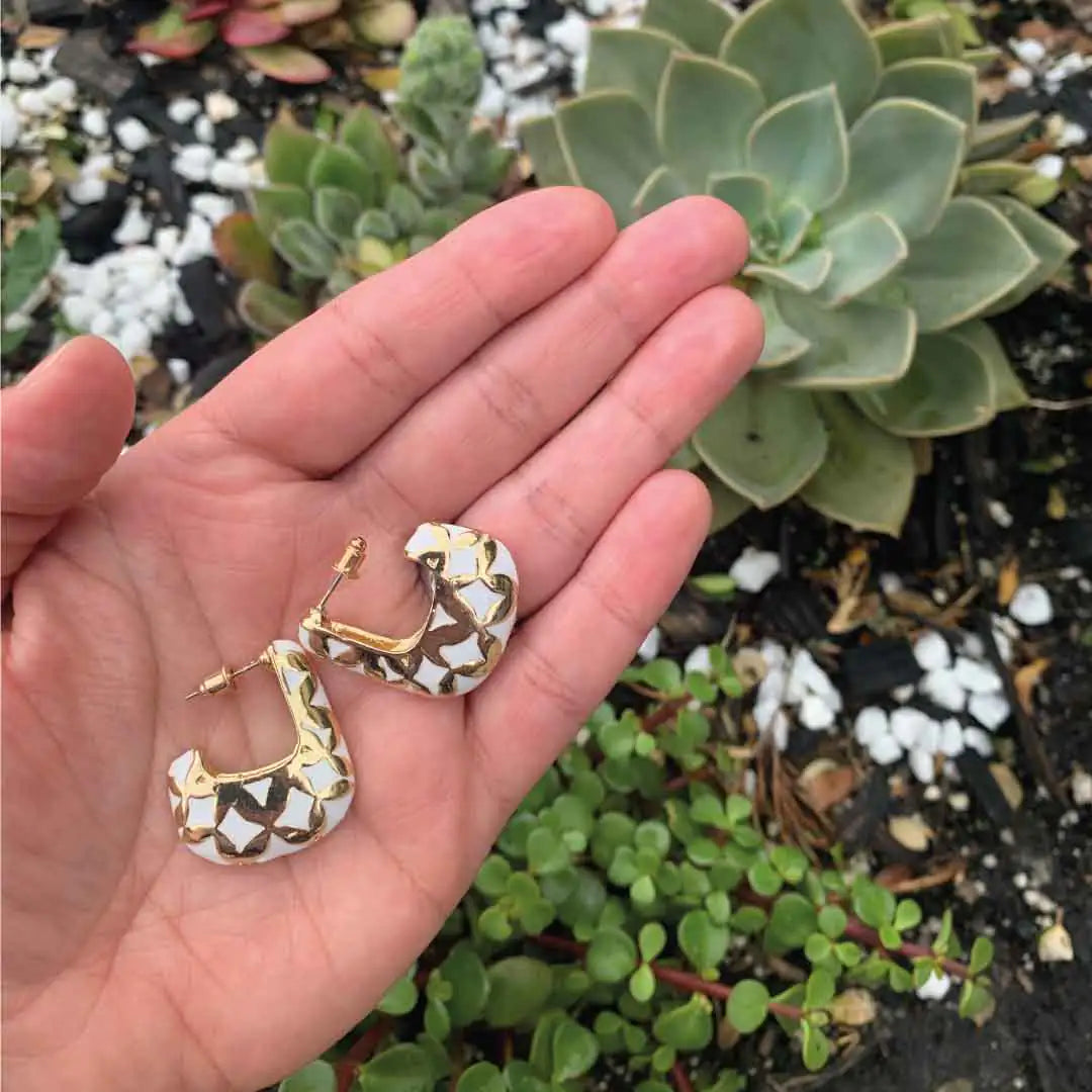 Leafy Enamel Hoop Earrings