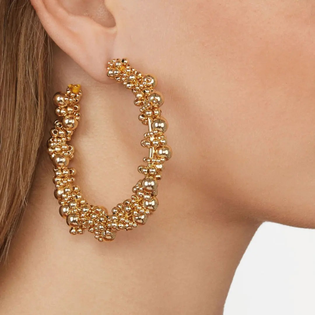 Golden Bead Hoop Earrings